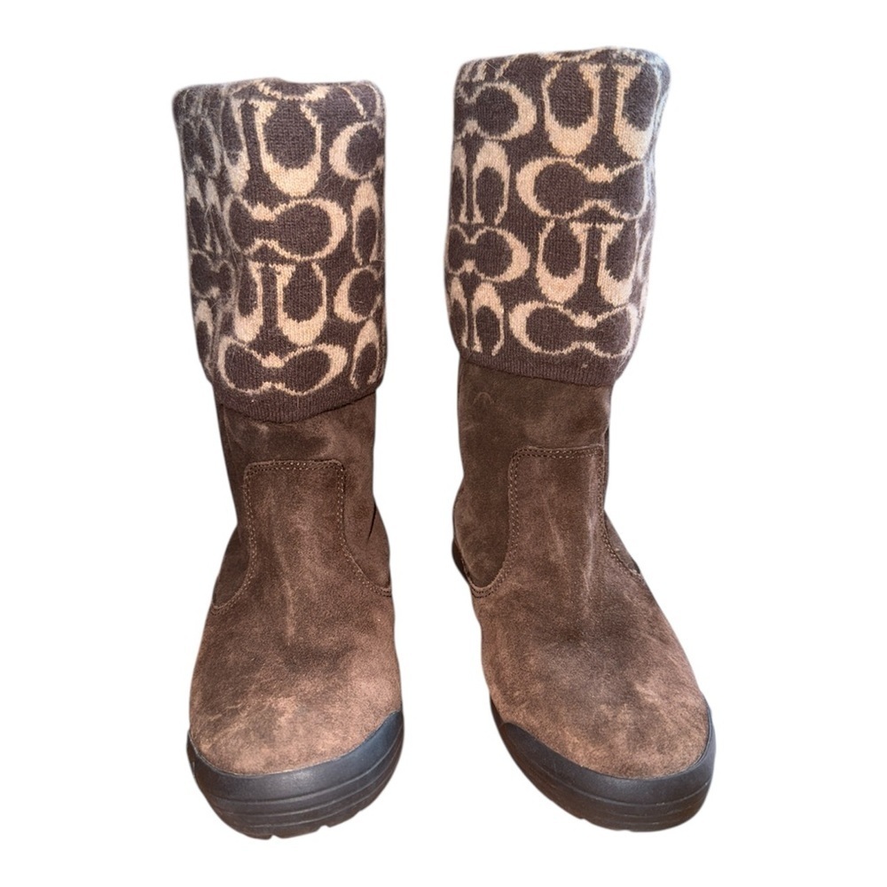 Coach Brown Winter Boots with Suede and Monogram Print - Picture 2 of 9